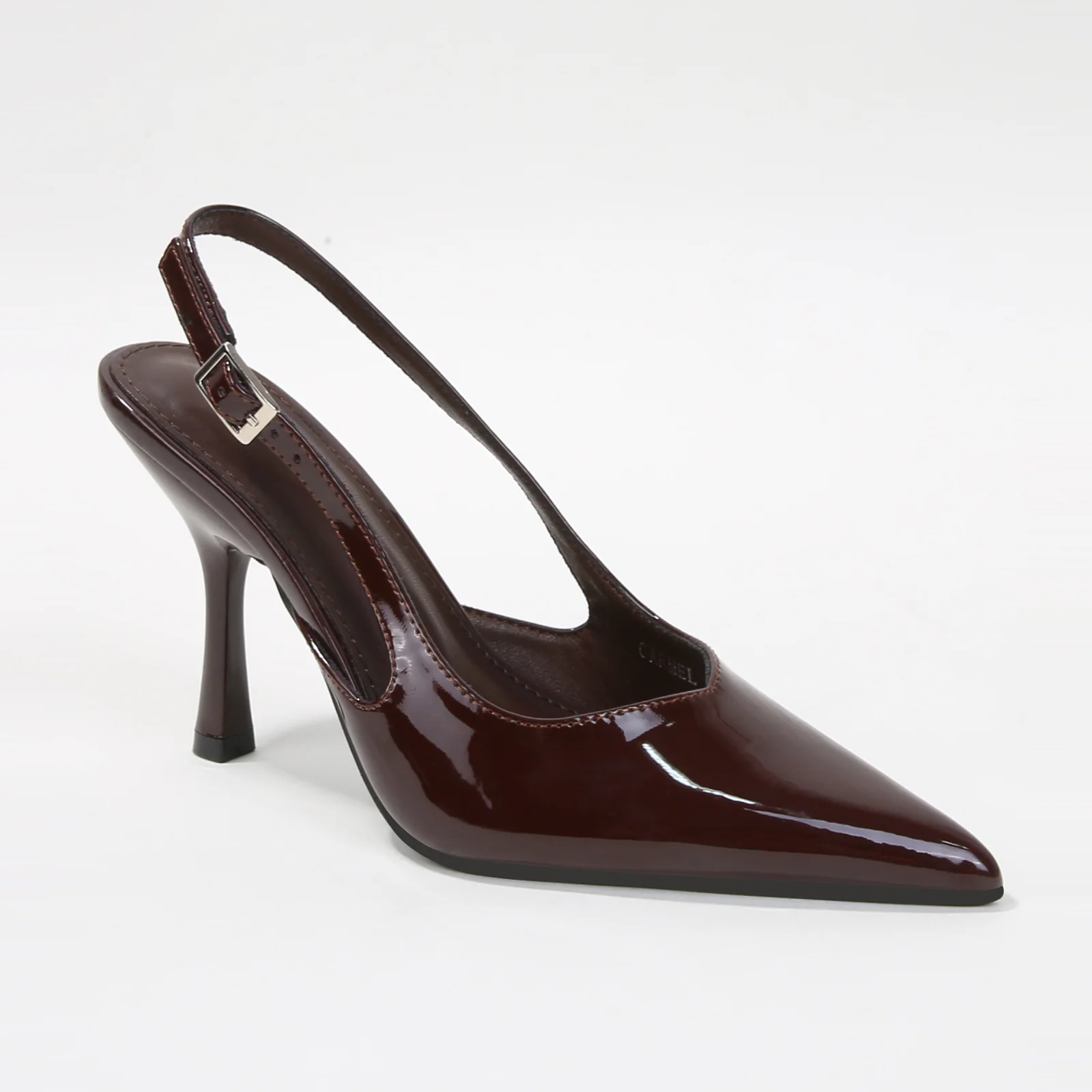 Carmel Patent Pointed Toe Stiletto Slingback Heels - Image 9