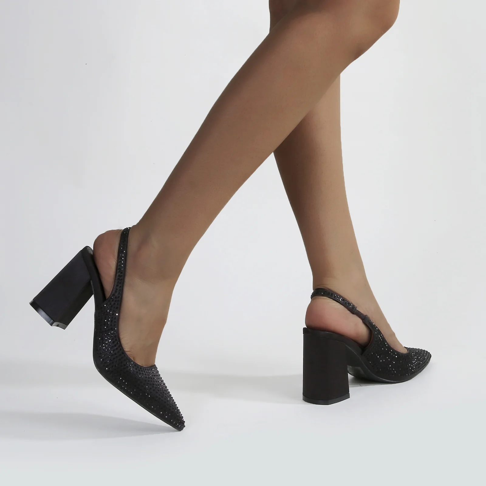 Catalina Rhinestone Embellished Slingback Block Heels - Image 12