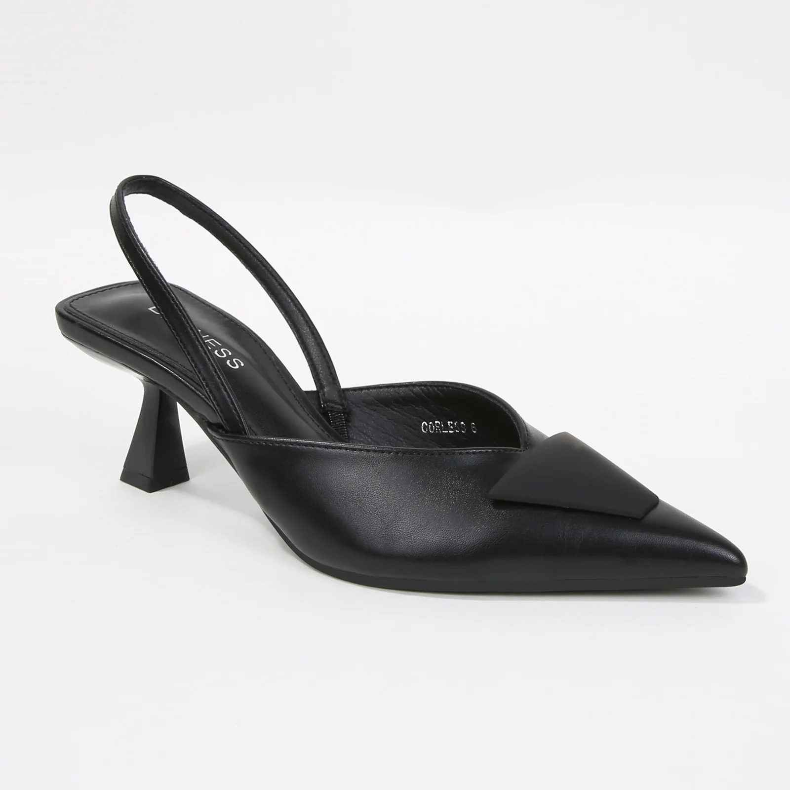 Corless Pointed Slingback Pump Heels with Trapezoid Accent - Image 9