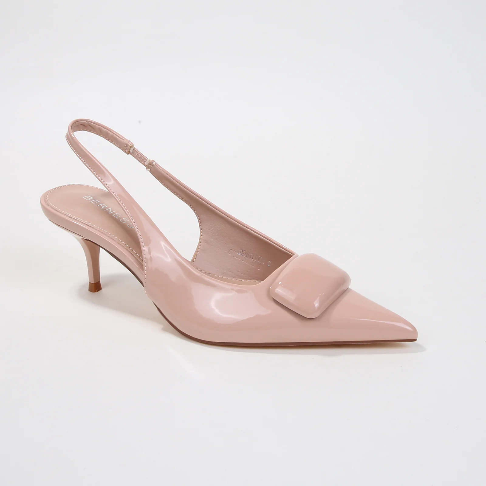 Jennifer Patent Slingback Kitten Heels with Geometric Embellishment - Image 13