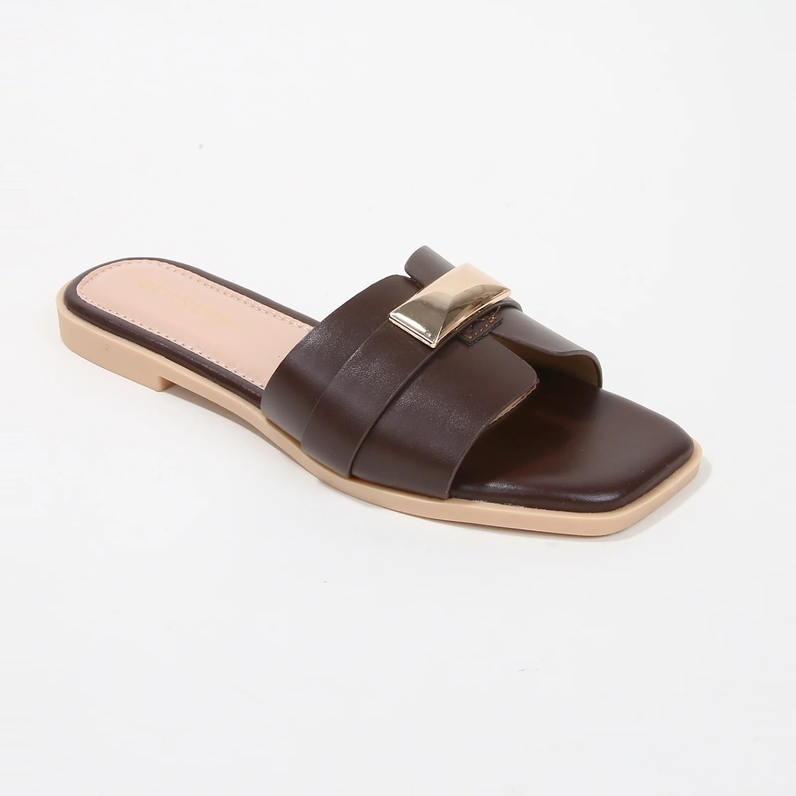 Kallen Vegan Leather Slide Sandals with Metallic Buckle Accent - Image 5