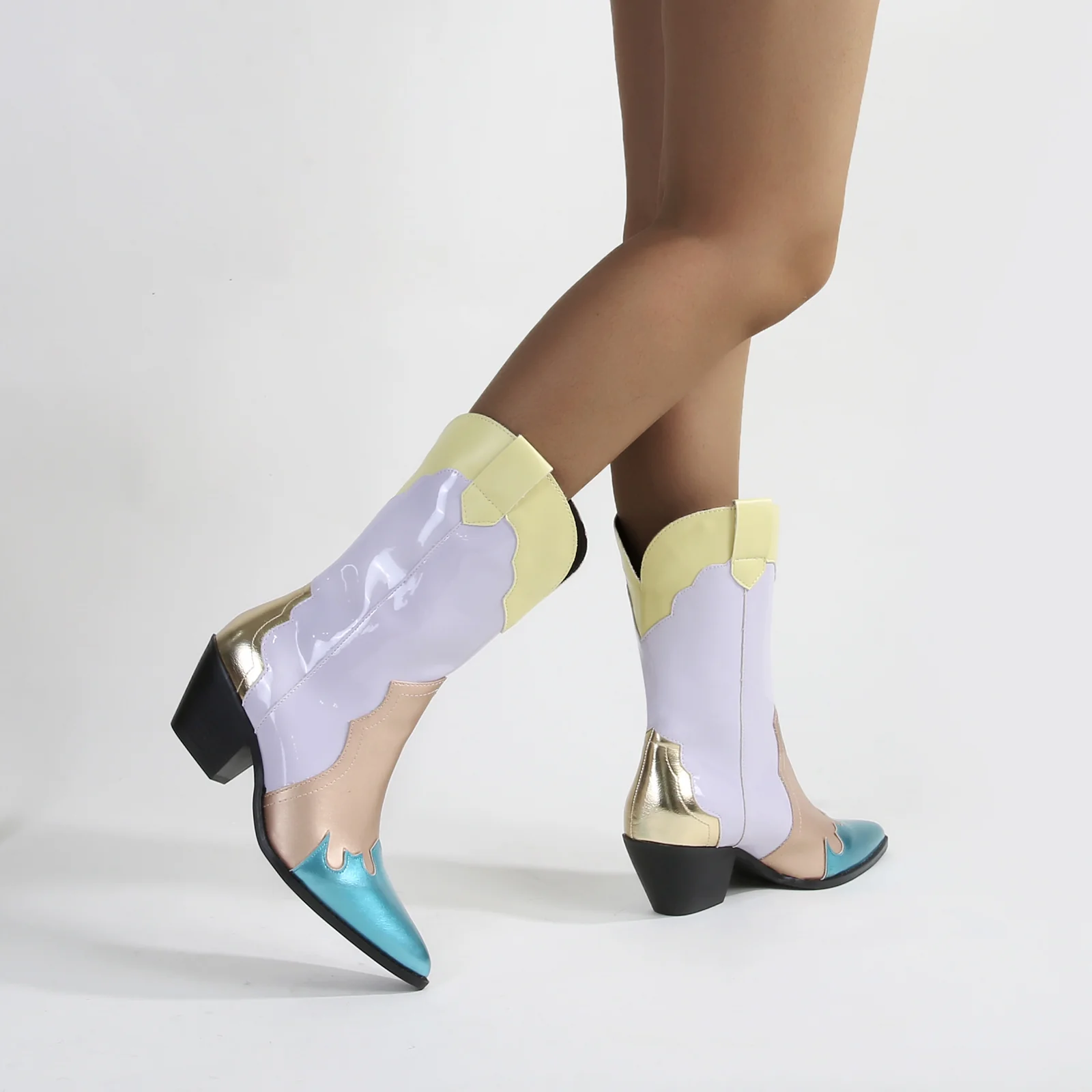 Kitty Metallic Cowboy Ankle Boots - Image 12