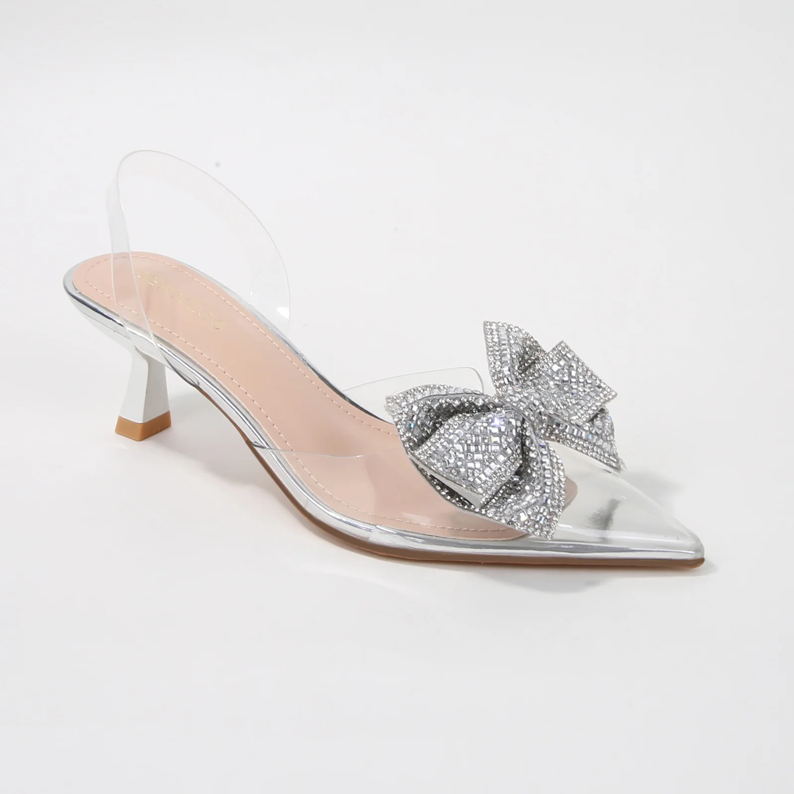Ninetta Clear Slingback Heels with Crystal Bow - Image 6