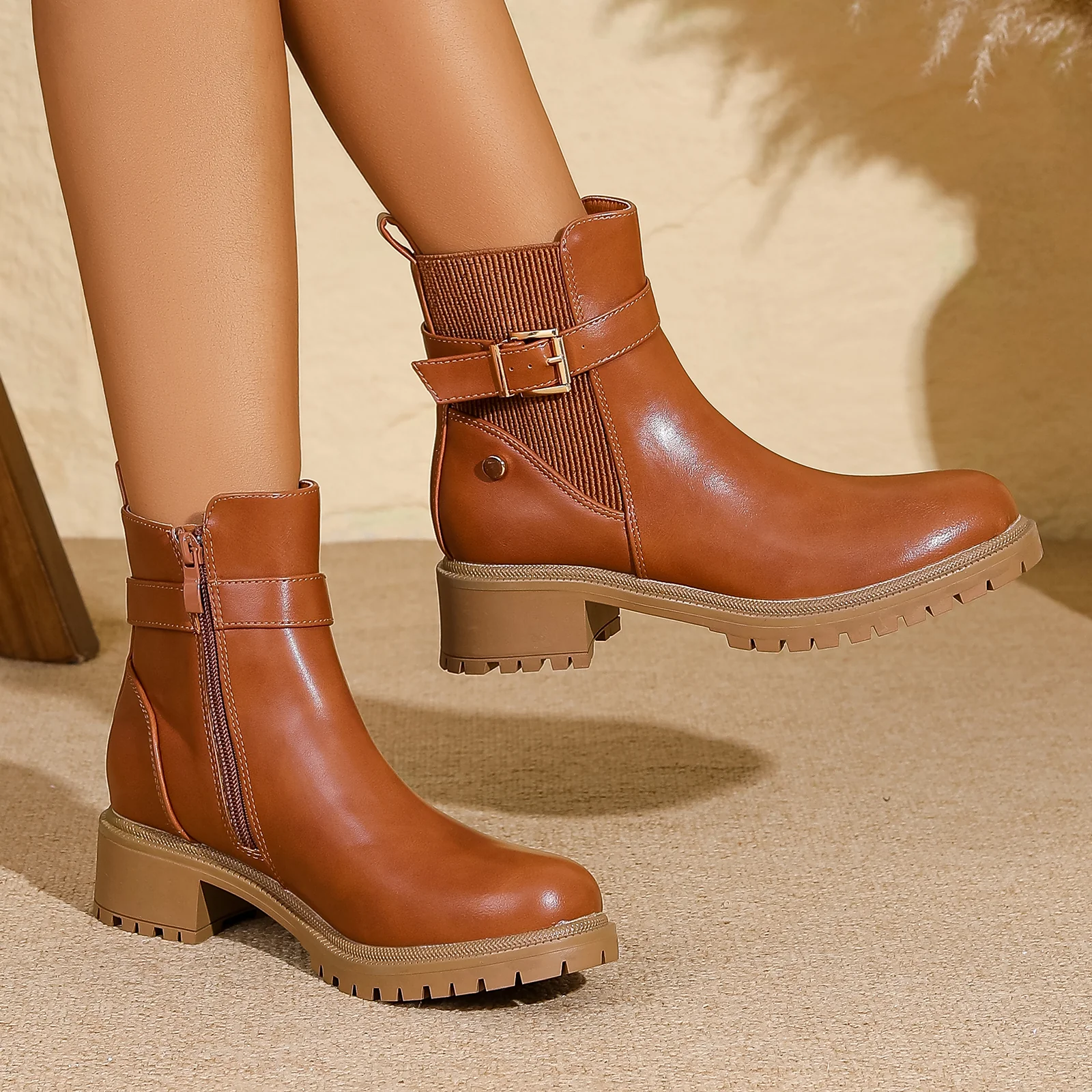 Shane Faux Leather Ankle Chelsea Boots with Buckle Strap Detail - Image 13